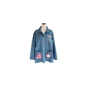 VTG-Michelle Louise Denim Jacket XL Embroidered Americana  Stars & Stripes